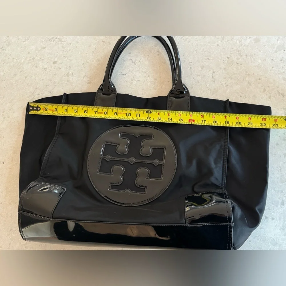 Tory Burch Black Nylon Tote with Patent Logo - Picture 10 of 15